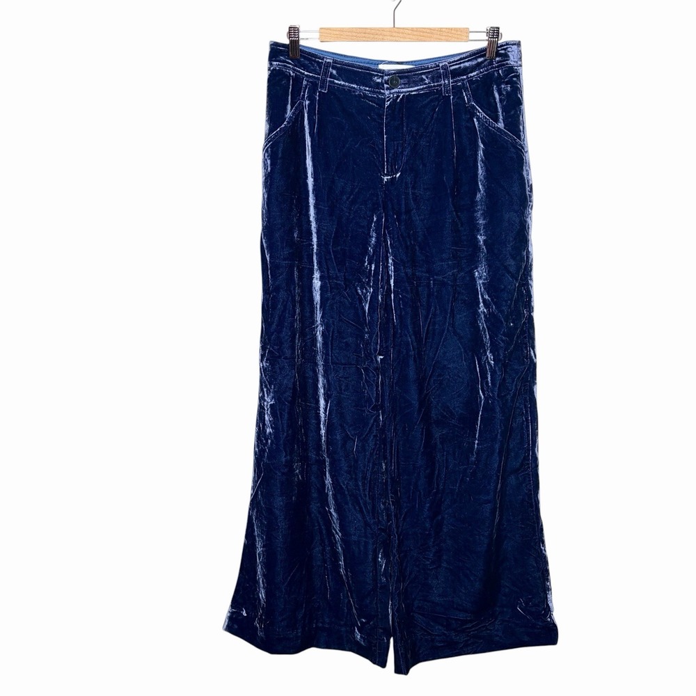 Anthropologie Velvet Wide Leg Pants Blue Womens 8 High Rise Boho Whimsigoth Glam